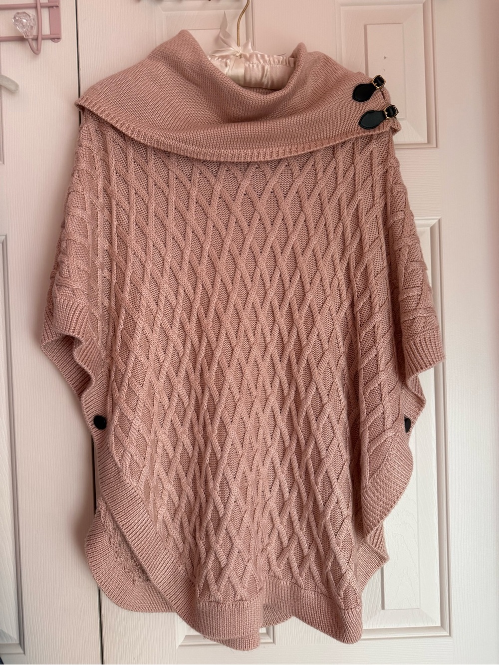 🎀Calvin Klein Blush Pink Cable-Knit Poncho with Buckle Collar Size Small/Medium